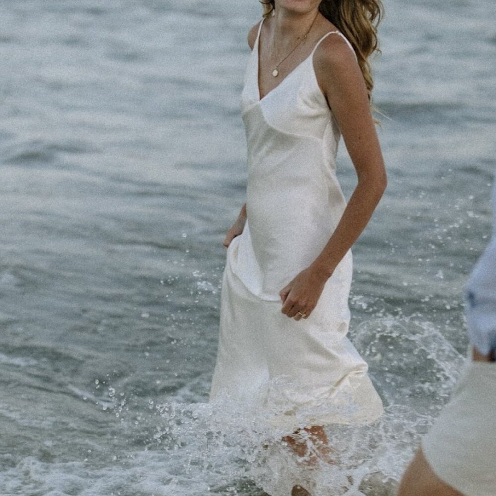 Kiko Satin Chiffon Midi Dress - Ivory (Size Small)